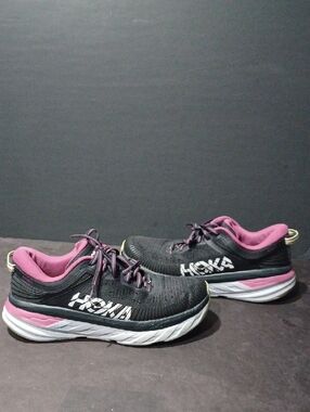 Hoka One One Bondi 7 Womens Running Shoes Sz 9.5 Black Pink Pre-Owned